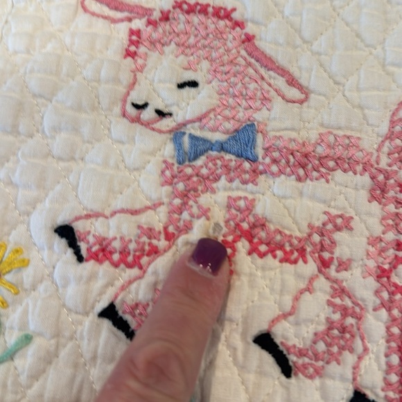 Vintage Cross Stitch Embroidered Baby Little Lamb Wise Owl baby blue bird set 3 - Picture 5 of 8